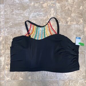 **Last chance** NWT Black Bikini Top with Rainbow Straps